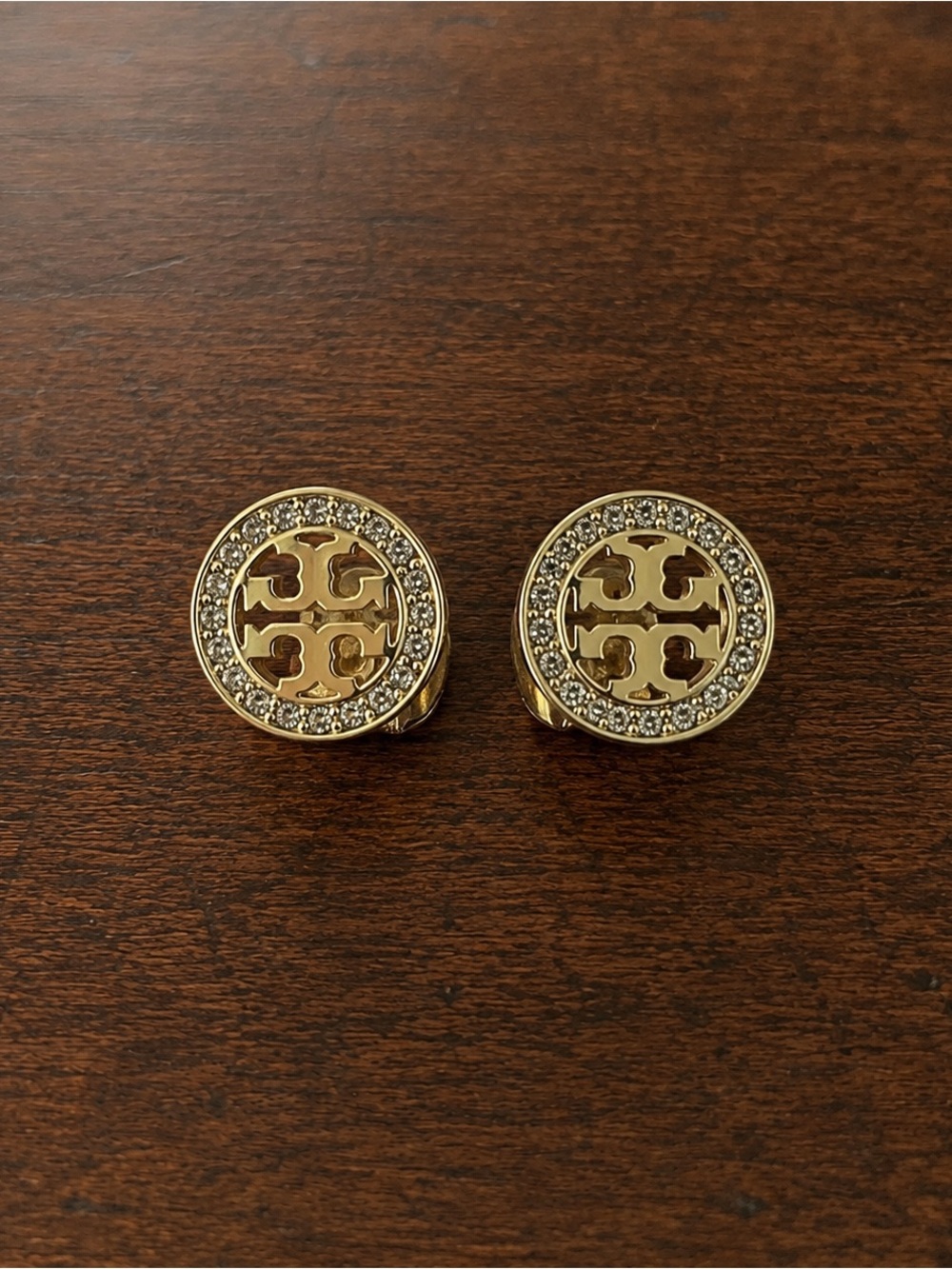 Tory Burch Double T Enamel Crystal Clip-On Earrings